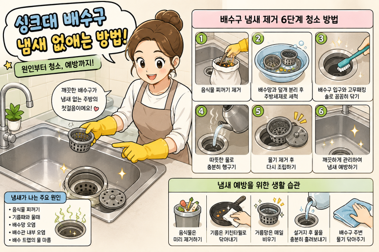 싱크대 배수구 냄새 없애는 방법, 원인부터 청소 순서까지 총정리