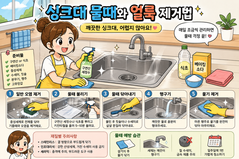 싱크대 물때와 얼룩 제거법, 깨끗하게 없애는 실전 청소법