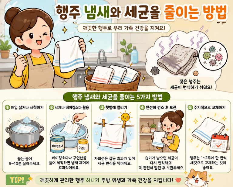 행주 냄새와 세균을 줄이는 방법, 매일 깨끗하게 관리하는 주방 위생 습관
