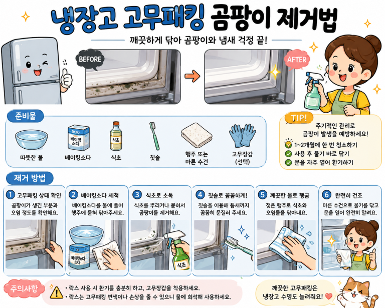 냉장고 고무패킹 곰팡이 제거법, 냄새와 검은 얼룩까지 깨끗하게 관리하기