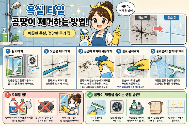 욕실 타일 곰팡이 제거하는 방법, 검은 곰팡이까지 깨끗하게 관리하기