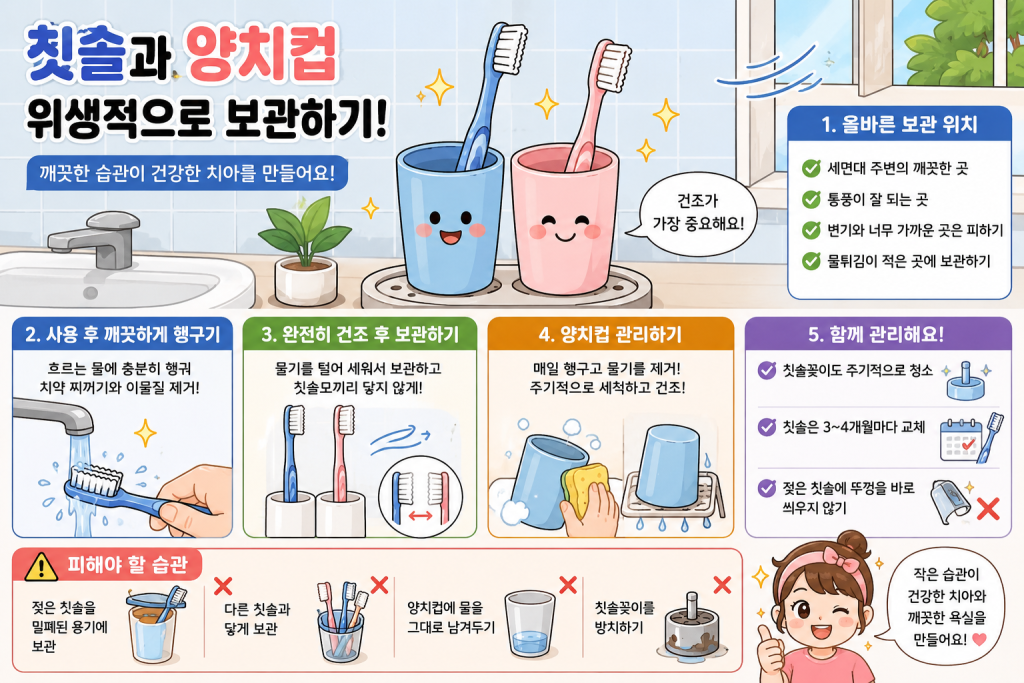 칫솔과 컵 위생적으로 보관하기