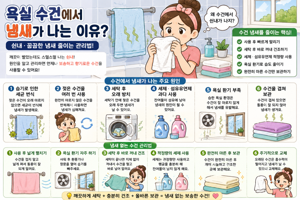 욕실 수건에서 냄새 줄이기 원인과 관리 방법