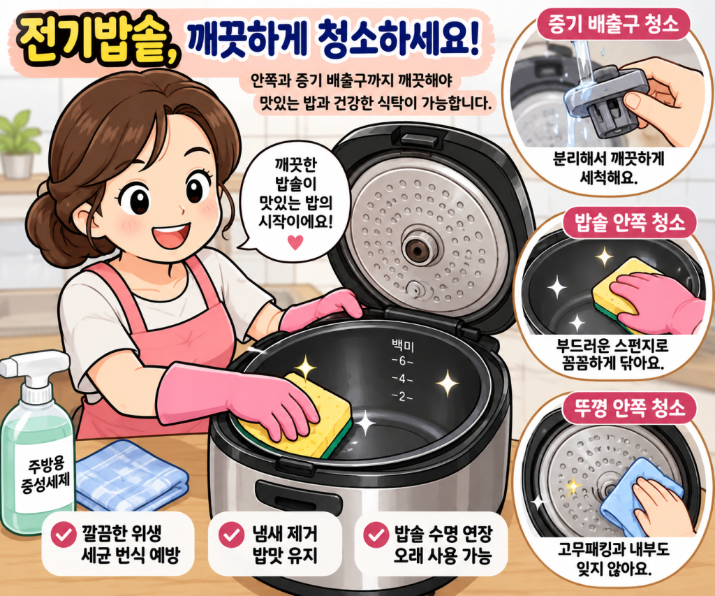 전기밥솥 안쪽과 증기 배출구 청소법