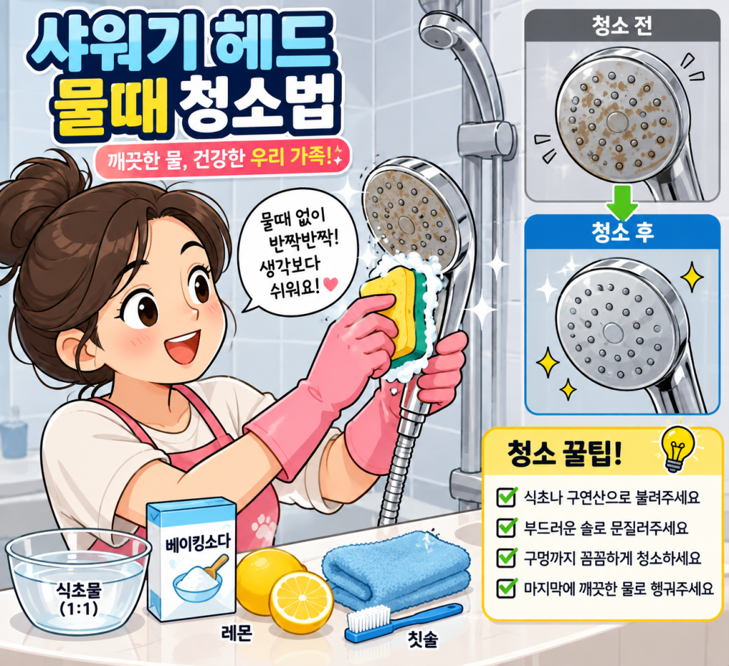 샤워기 헤드 물때 청소법